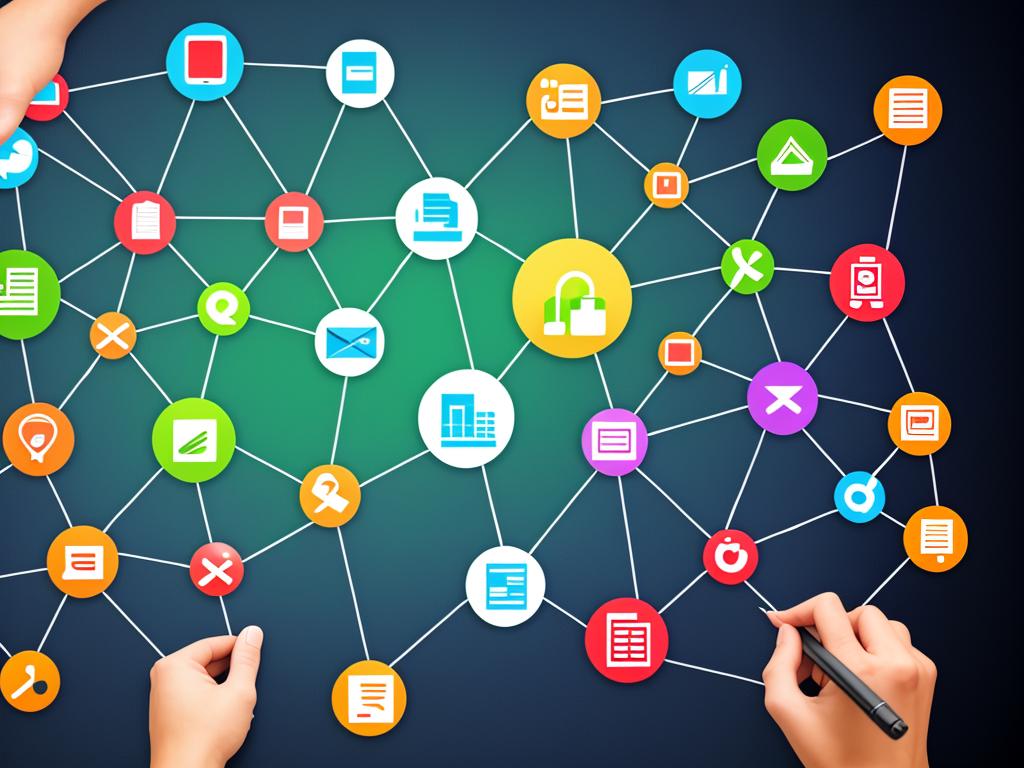 Image depicting the basics of affiliate marketing, showing a network of connections representing course creators, affiliates, and customers.