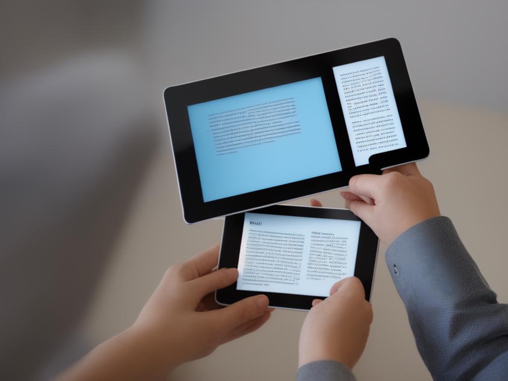 A person holding a tablet with an eBook cover displayed on the screen.